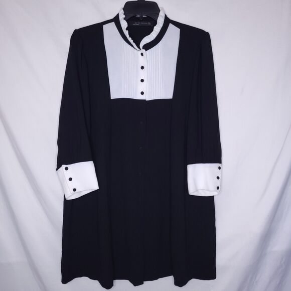 Zara Dress Large Tuxedo Bib Pintuck French Ruffle Button Down - Picture 1 of 13
